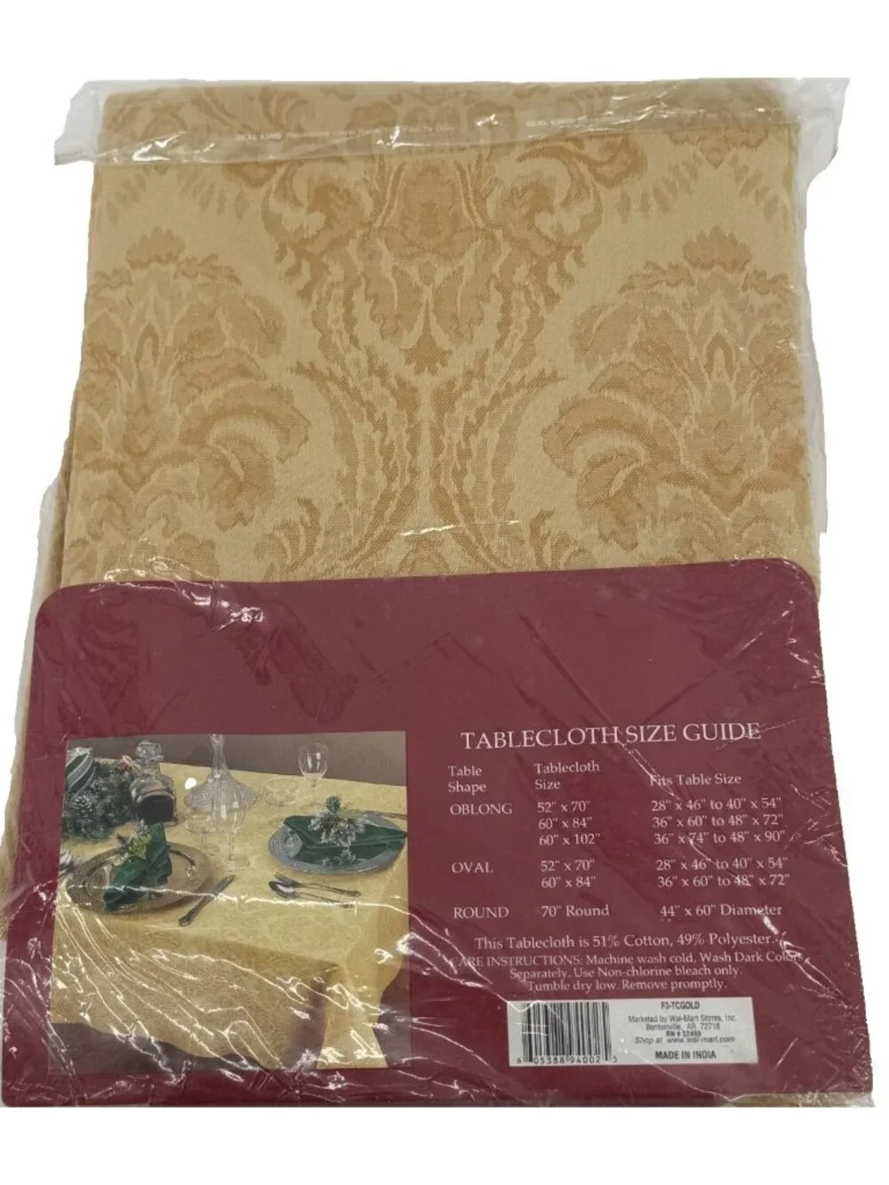 Holiday Time Elegant Gold Tablecloth 60